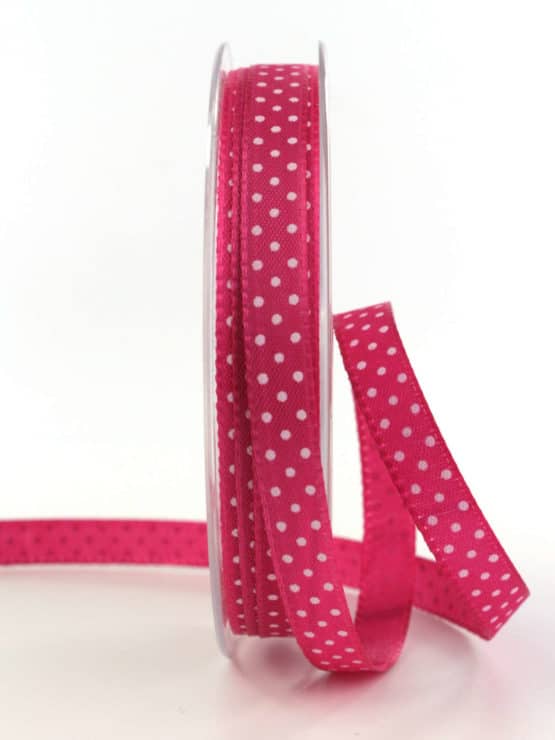 Geschenkband mit Pünktchen, 10 mm, pink - bedruckte-everyday-bander, bedrucktes-satinband, dekobaender-fruehjahr