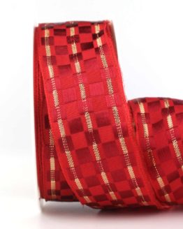 Geschenkband Weihnachtskästchen, rot-gold, 40 mm mit Draht - weihnachtsband