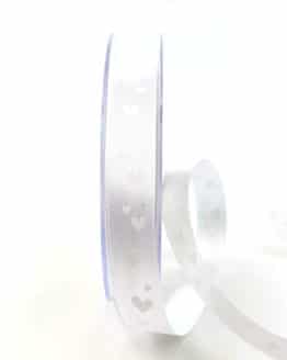 Satinband mit Herzen, weiß-weiß, 15 mm breit - anlaesse, satinband, hochzeitsbaender, gemusterte-bander, bedrucktes-satinband