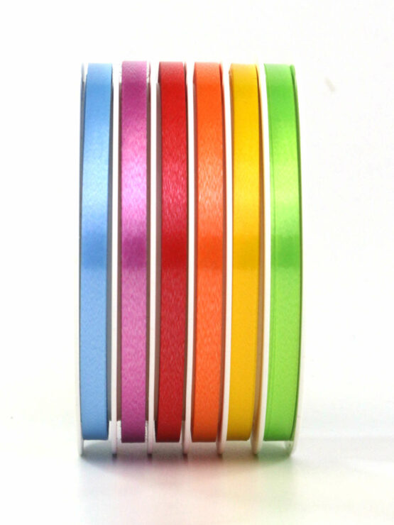 Kräuselband 6 Farben, hellblau, pink, rot, orange, gelb, apfelgrün, 5 mm breit, 60 m Rolle - polyband-ringelband, geschenkbaender