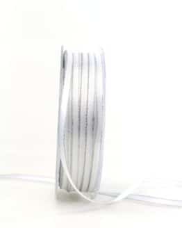 Satinband mit Silberkante, weiß, 6  mm breit - satinband-goldkante, satinband