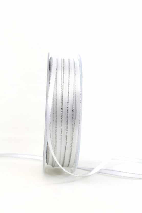 Satinband mit Silberkante, weiß, 6  mm breit - satinband, satinband-goldkante