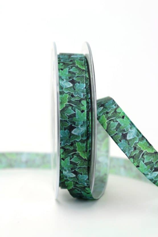 Satinband Efeu, 15 mm breit - satinband, bedruckte-everyday-bander, bedrucktes-satinband, hochzeitsbaender
