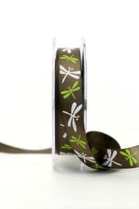 Satinband mit Libellen, braun, 15 mm breit - sonderangebot, satinband, bedrucktes-satinband, bedruckte-everyday-bander, 20-rabatt