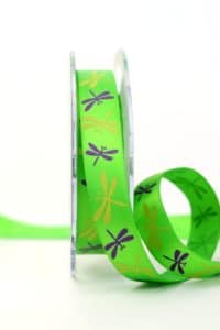 Satinband mit Libellen, grün, 15 mm breit - satinband, sonderangebot, 20-rabatt, bedruckte-everyday-bander, bedrucktes-satinband