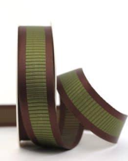 Satinband mit Querstreifen, braun-grün, 25 mm breit - gemusterte-bander