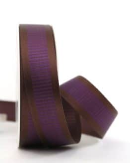 Satinband mit Querstreifen, braun-lila, 25 mm breit - gemusterte-bander