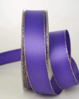 Satinband mit Goldkante, lila, 25 mm breit - satinband-goldkante, satinband