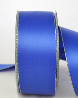 Satinband mit Goldkante, blau, 40 mm breit - satinband-goldkante, satinband