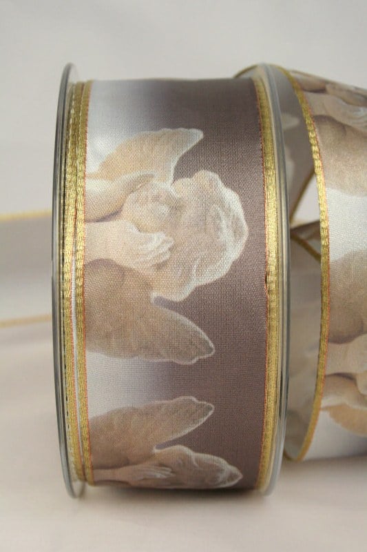 Satinband Putten, gold, 40 mm breit - satinband, bedruckte-weihnachtsbander, bedrucktes-satinband, weihnachtsband