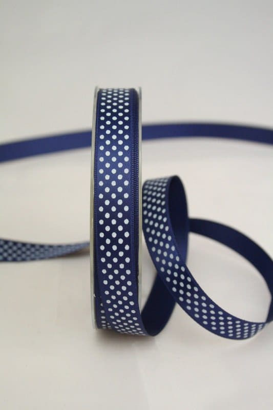 Satinband mit Pünktchen, 15 mm, dunkelblau - satinband, bedruckte-everyday-bander, bedrucktes-satinband