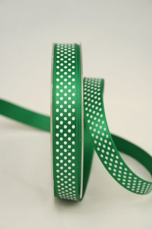 Satinband mit Pünktchen, 15 mm, grün - satinband, bedruckte-everyday-bander, bedrucktes-satinband
