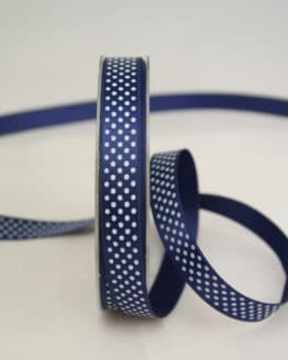 Satinband mit Pünktchen, 15 mm, königsblau - satinband, bedrucktes-satinband, bedruckte-everyday-bander