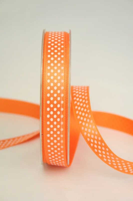 Satinband mit Pünktchen, 15 mm, orange - satinband, bedruckte-everyday-bander, bedrucktes-satinband