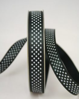 Satinband mit Pünktchen, 15 mm, schwarz - satinband, bedrucktes-satinband, bedruckte-everyday-bander