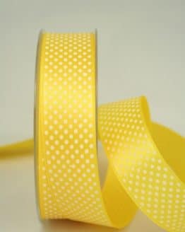 Satinband mit Pünktchen, 25 mm, gelb - satinband, bedruckte-everyday-bander, bedrucktes-satinband
