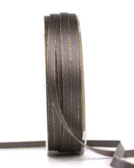 Satinband mit Goldkante, 6 mm breit, taupe - satinband, satinband-goldkante