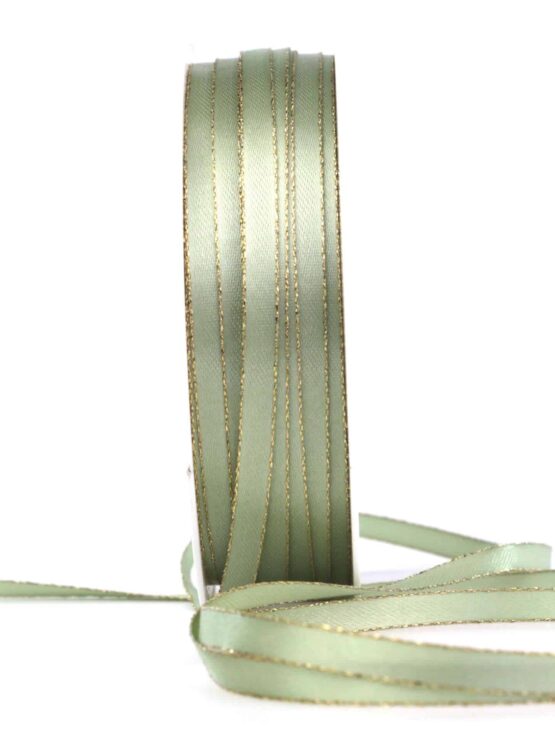 Satinband mit Goldkante, 6 mm breit, mintgrün - satinband, satinband-goldkante