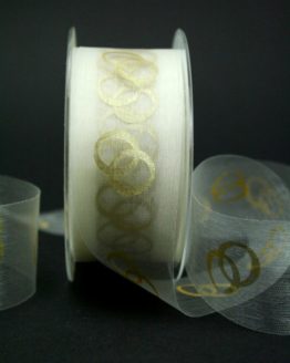 Dekoband creme mit goldenen Ringen, 40 mm breit - hochzeitsbaender