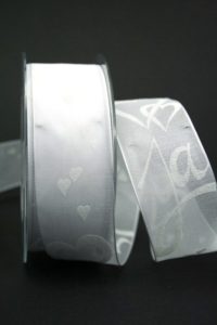 Schleifenband Hochzeit weiß mit Herzen (40761-40-101) -