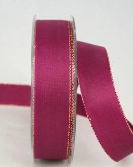 Uni Taftband mit Goldkante, 25 mm breit, himbeer - weihnachtsband, satinband-goldkante