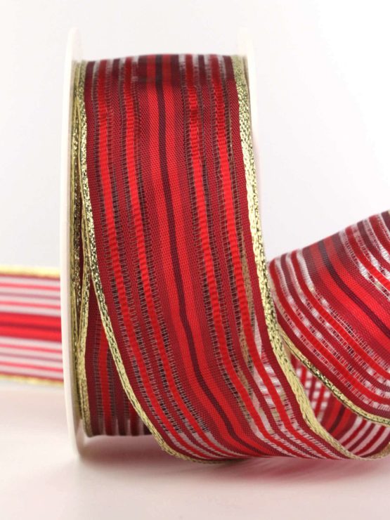 Weihnachtsband Streifen, rot-gold, 40 mm - weihnachtsband