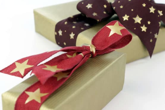 Dekoband Weihnachten, bordeaux-gold, 25 mm, mit Draht - weihnachtsband