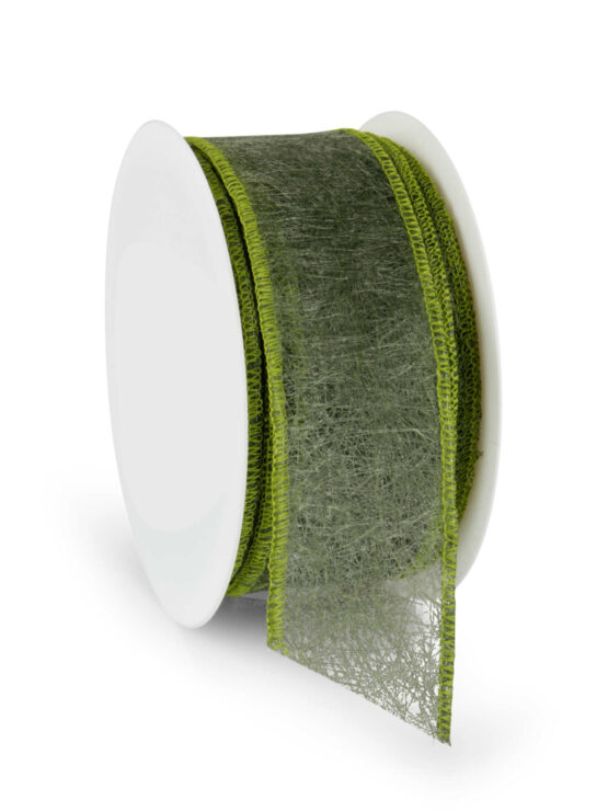 Wetterfestes Vliesband mit Drahtkante, moosgrün, 60 mm breit - wetterfeste-baender